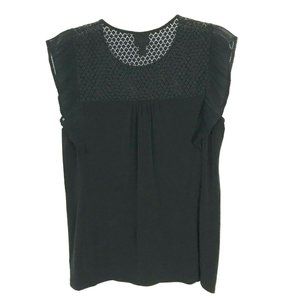 Worthington Womens Shirt Size M Medium Black Short Sleeve Ruffle Sleeve Stretchy